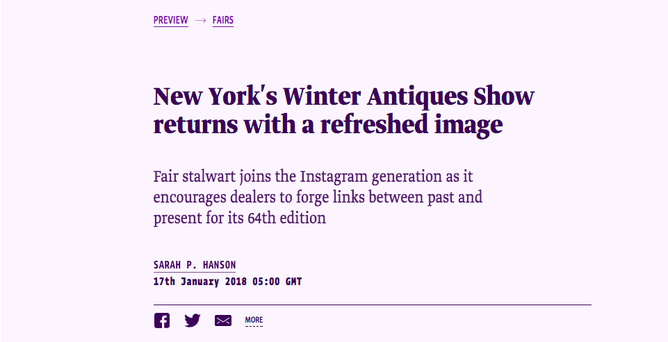 New York's Winter Antiques Show returns with a refreshed image