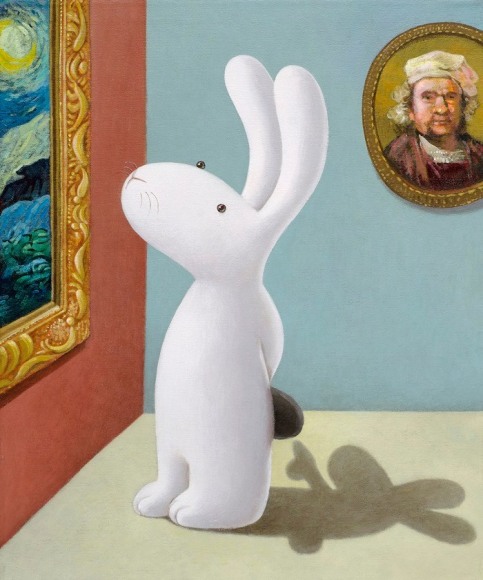 “Drawing lesson 101 – this part is too dark, or it’s just a white bunny with a black butt”   《基本素描课程——这里太黑了,要不,它就是只长了个黑尾巴的小白兔吧!》, 2012