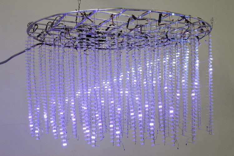 David Bowen &quot;water surface&quot; circular, ceiling mounted aperture with hanging LED and moving lights