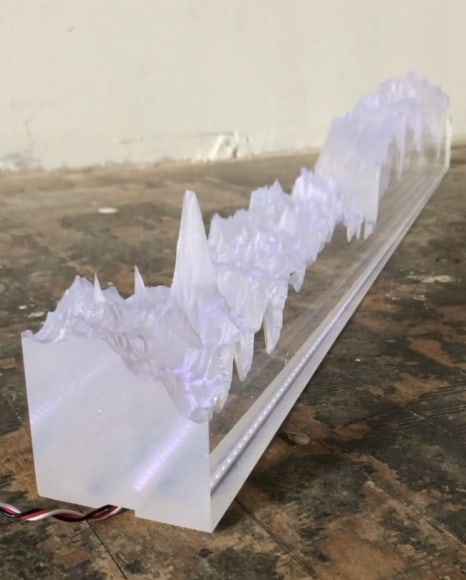 David Bowen &quot;the journey&quot; acrylic etched with a portion of the Pacific ocean floor between California and Hawaii with moving LED light through the acrylic