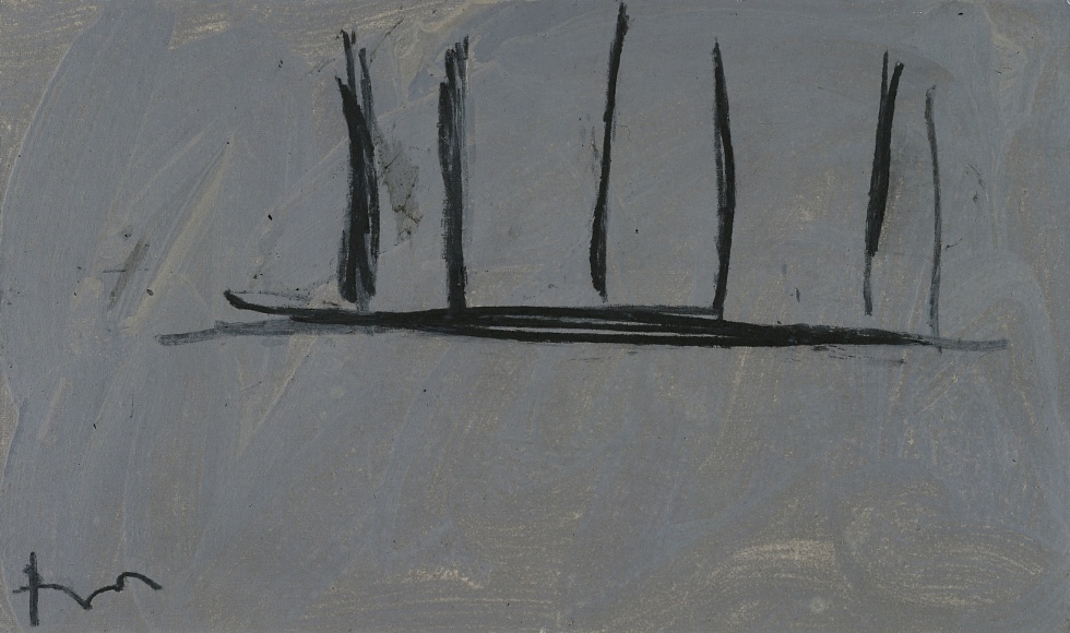 Open Study in Charcoal on Grey, #3, 1974 Acrylic and charcoal on canvasboard 18 x 30 inches © Copyright 2018 Dedalus Foundation, Inc. / Licensed by the Artists Rights Society (ARS), NY