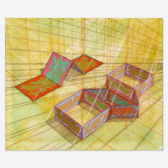 Lift and Bent Vents, 1977  Cel-vinyl acrylic and dry pigment on canvas  65 x 77 1/2 inches