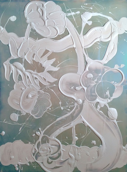 Blue Mica Painting, No. 2, 2019 Acrylic mediums, interference pigments on canvas 48 x 36 inches