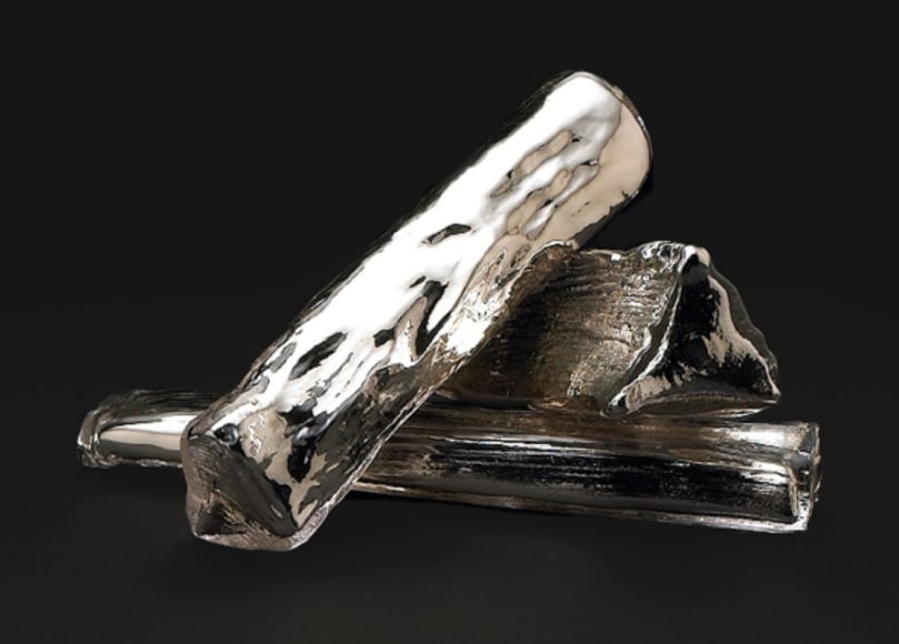 Three Silver Logs, 2013  Handblown clear glass, pure silver, and lacquer  17-21 inches long x 4-6 inches in diameter