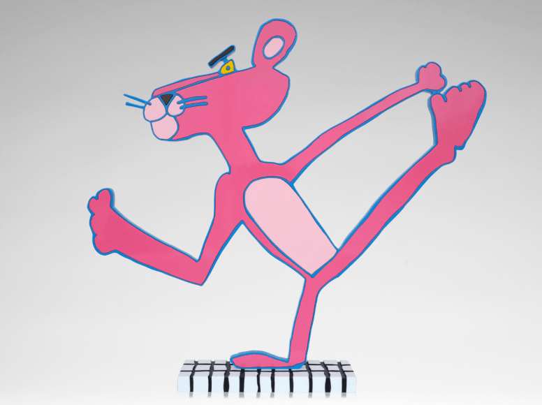 Katherine Bernhardt, Gong Bu, 2023, Shaped aluminum, powder coated and mounted to an engraved Corian base 22 x 24 x 3&frac12; inches (overall), 1 x 10 x 3&frac12; inches (base) Edition of 50