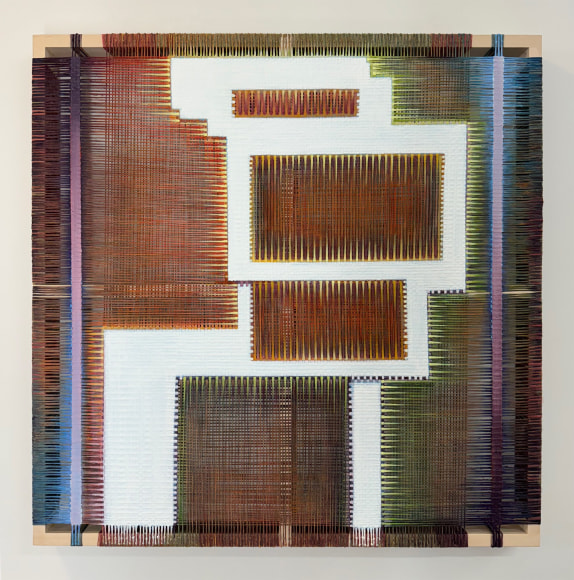 DATA, 2024, Woven Belgian linen, oil, acrylic and dye on basswood frame