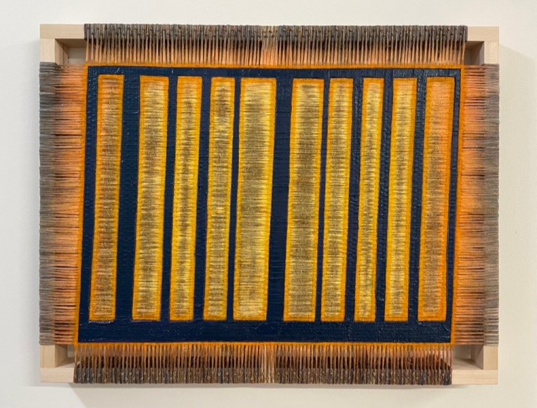 BARCODES, 2023 Oil and dye on handwoven Belgian linen with basswood frame