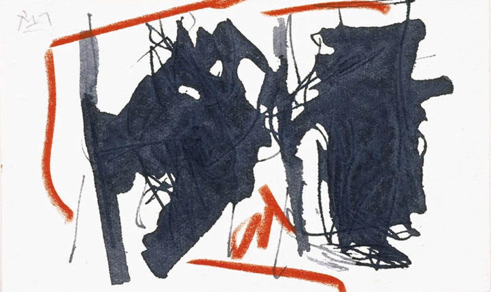 &copy; 2006 Dedalus Foundation, Inc. Licensed by Vaga, New York. Robert Motherwell, Untitled (from the Joyce Sketchbook). 1985. Ink and China Marker on Paper. 3 x 5 inches.
