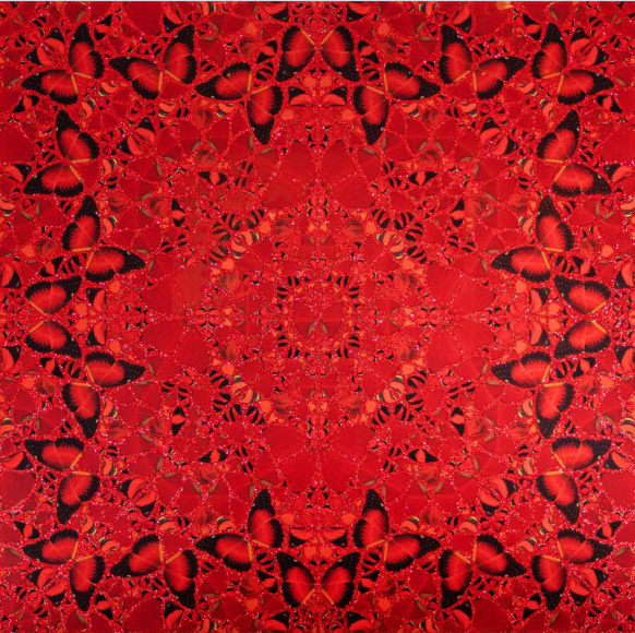 Nur Jahan (H10-2) (from The Empresses), 2022  Laminated gicl&eacute;e in colors on aluminum composite panel, screenprinted with glitter  39 x 39 inches  Edition of 3041