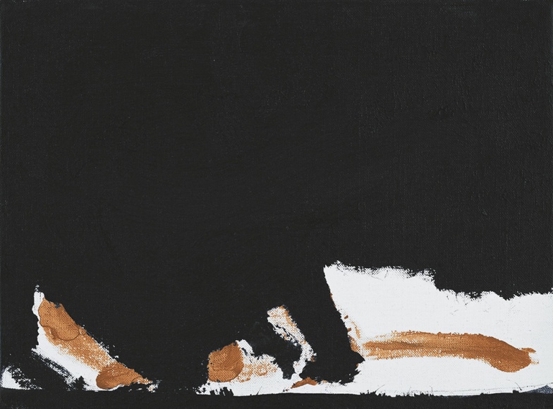 Untitled (Black, Ochre), ca.1964 Oil on canvasboard 9 x 12 inches © Copyright 2018 Dedalus Foundation, Inc. / Licensed by the Artists Rights Society (ARS), NY