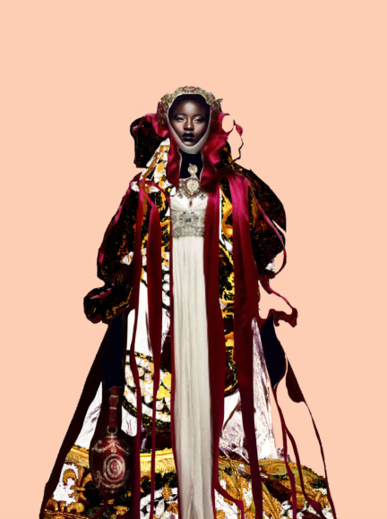 Heads of State No. 37, 2023, Mixed media, collage, analog photography, lacquers, mixed crystals, canvas, and paper on panel