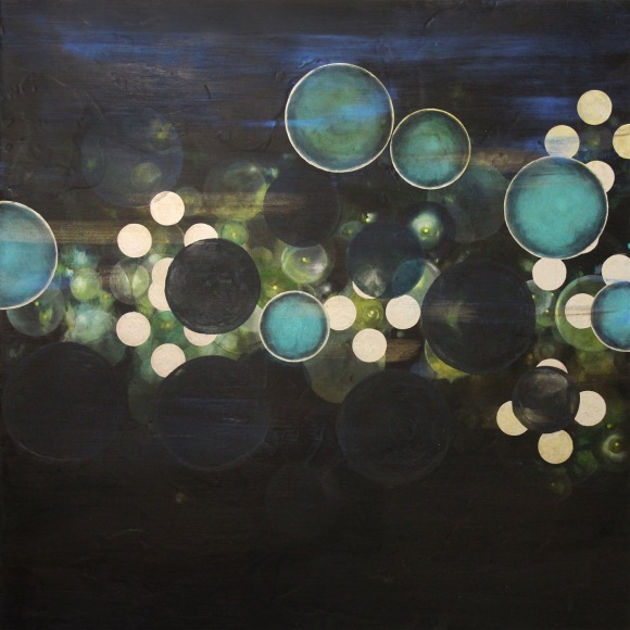 Molecular Soiree, 2012-16, Oil and resin on wood panel