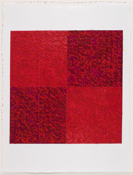 Reds 1, 2017, Acrylic paint and paste on Gessoed 400# Arches Cold Press Paper