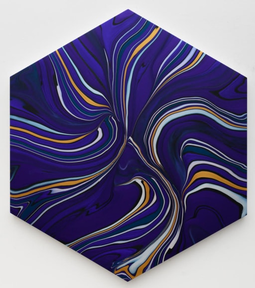 Geodynamics 1702, 2019, Acrylic on canvas stretched over hexagonal shaped wood panel