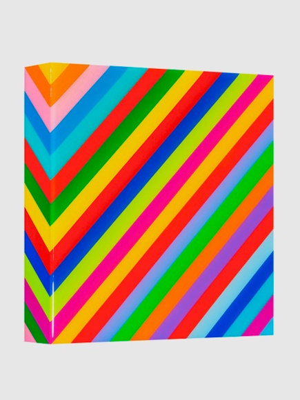 Heidi Spector, My Clarity II, 2019, Liquitex with resin on Birch panel, 12 x 12 x 2 inches, Signed, titled and dated on the verso, Vertical panel with colorful cubes set in a glass-like surface, Heidi Spector creates geometric minimalist art inspired by musical rhythms that are composed of repetitive cubes in candy-like colors that vibrate.