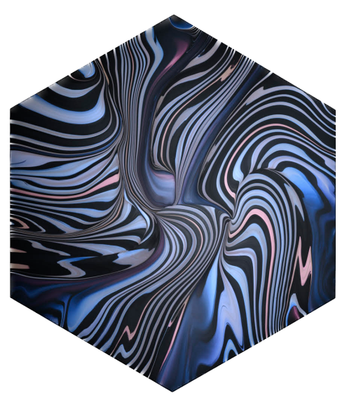 Andy Moses, Geodynamics 1205, 2019 Acrylic on canvas stretched over hexagonal shaped wood panel 60 x 52 inches