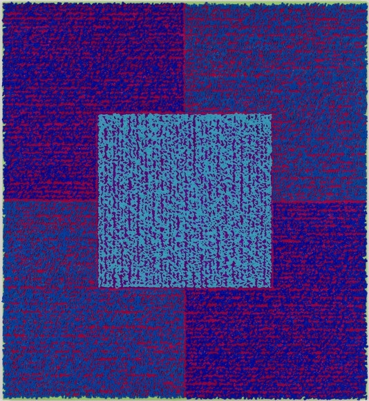 Louise P. Sloane  CCBAS,  2013 Acrylic Paints and pastes on aluminum panel 50 x 46 inches  Signed, titled and dated on the verso