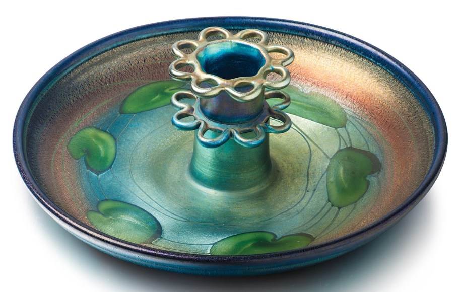 Iridescent Blue Flower Bowl &amp; Frog