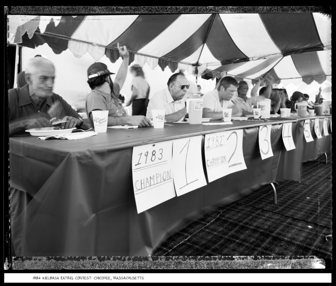 1984 Kielbasa Eating Contest, Chicopee, Massachusetts, vintage gelatin silver print