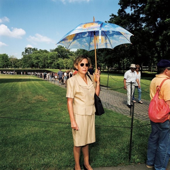 Woman with Umbrella at Vietnam Memorial on The Mall, Washington, DC
