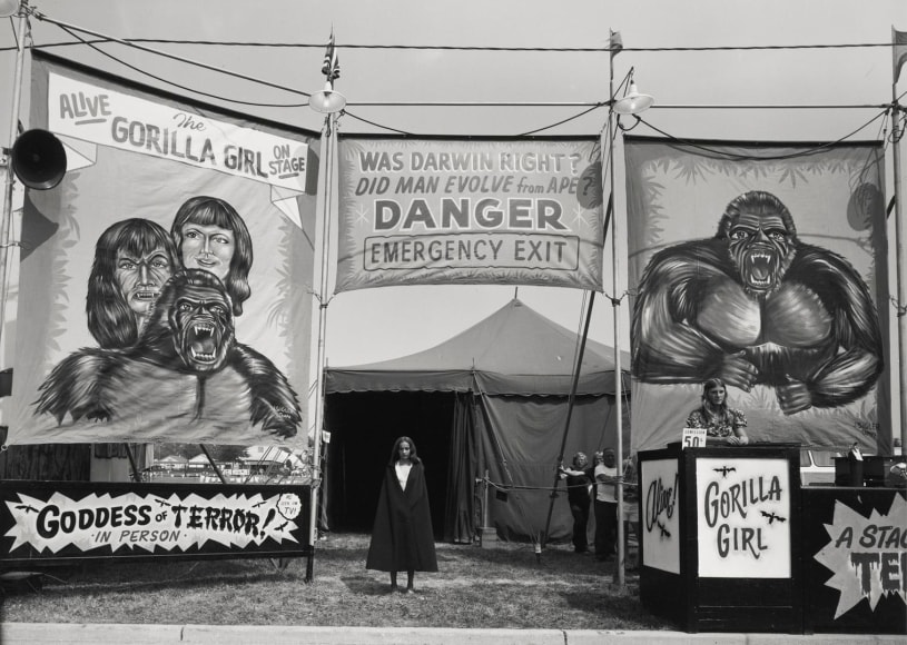 Count Nicholas' Gorilla Show, Gooding Amusements, Maumee, Ohio, 1974, vintage gelatin silver print
