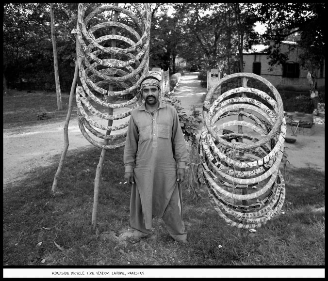 Roadside Bicycle Tire Vendor, Lahore, Pakistan, 1986, vintage gelatin silver print