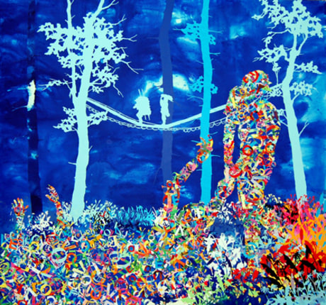 Salvation, 2009 58 x 55 inch collage and aniline, paper on canvas