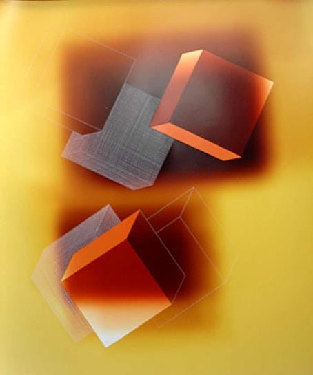Two Orange Cubes in Orange Fields on Yellow, 2004