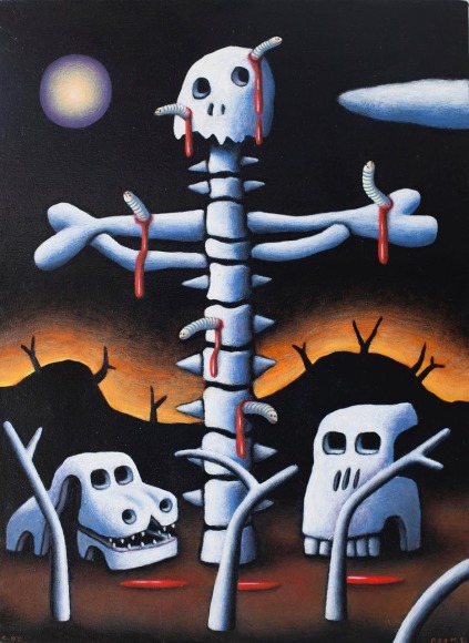 Reg Mombassa  Cruciform with car-bone and truck skull, 2017