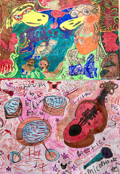 Madeleine Webster  Brotherhood of the Blues Coloured marker on paper 59.4 cm x 42 cm   2018