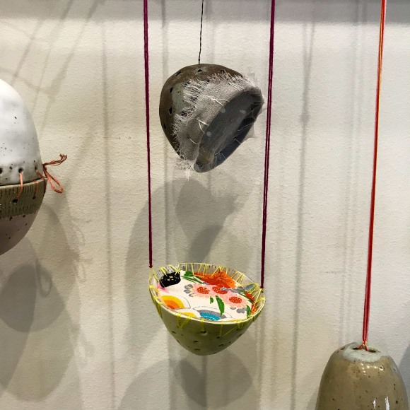 Amanda Humphries, Echo Chamber for Pygmalion,  recycled stoneware with thread, bell, wire and beads 2018