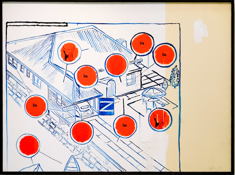 Jacob Boylan  Deluxe Home, 2020  Silicon, acrylic house paint & collage on plywood  90h x 121w cm