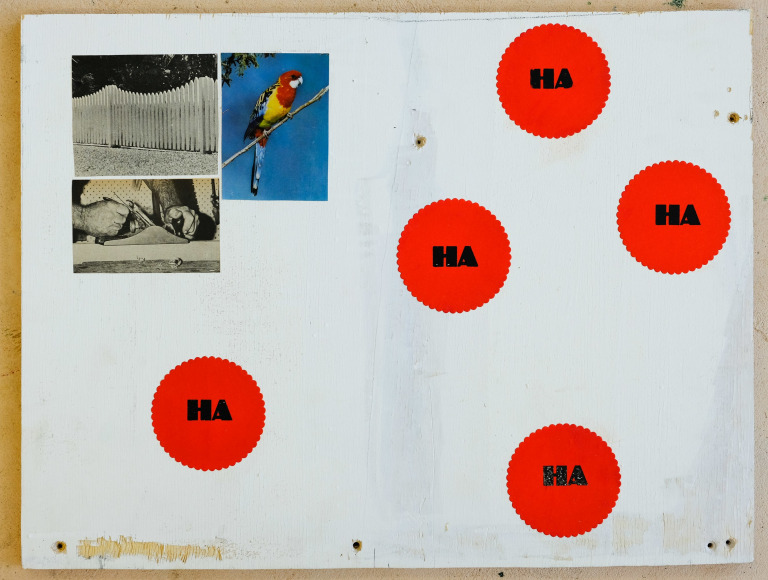 Jacob Boylan  Endless Joke, 2020  Acrylic and Water Based Screen Print Ink on Plywood  42.50h x 56w cm