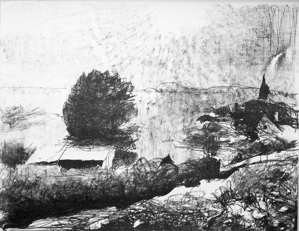 Lloyd Rees The Distant Derwent II, 1983 from the Caloola Suite Lithograph Printed by Fred Genis