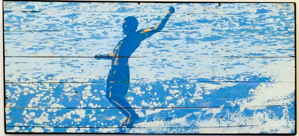 Graham 'Potts' Porter   Last Wave Serigraph on salvaged timber 2016