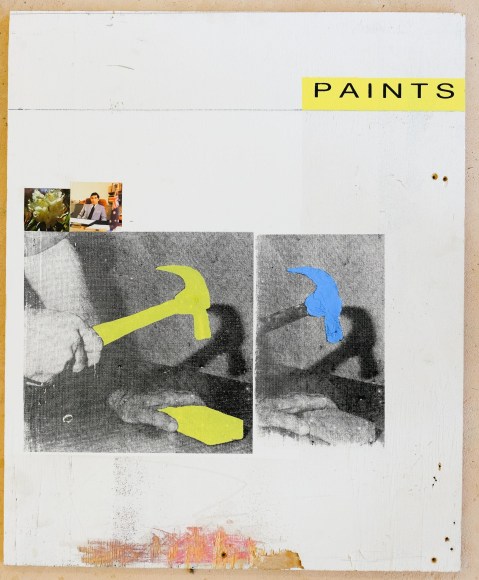 Jacob Boylan  Paints, 2020  Silkscreen & collage on plywood  75h x 60w cm