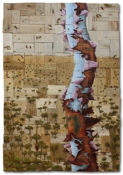 Graham "Potts" Porter Peeling Back 2017 acrylic & dry pastel on salvaged timber 123 x 85 cm