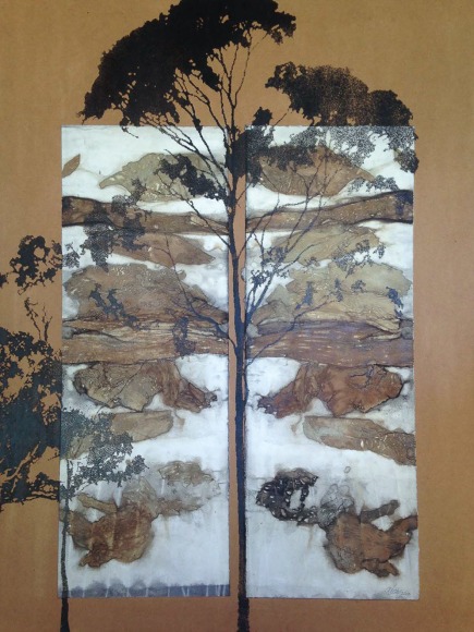 Anne Leon Peeling Back Plant-dyed paper with screen-print, & encaustic 2016