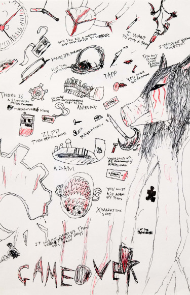 Tim Thompson Dickson Chainsaw Massacre coloured marker on paper 59.4 cm x  42 cm 2018