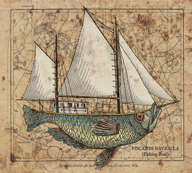 Graham 'Potts' Porter        Fishing Boat Mixed media on salvaged timber 2016