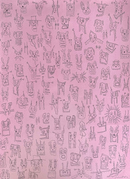 Michael Stiegler  Faces - Pink, 2019 art from the exhibition on Bowery at Lone Goat Gallery