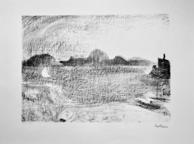 Lloyd Rees The Dawning. A Day on the Derwent, 1984 Sandy Bay Set Lithograph Printed by Fred Genis