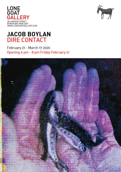 Jacob Boylan Dire Contact, Lone Goat Gallery exhibition Postcard 2020
