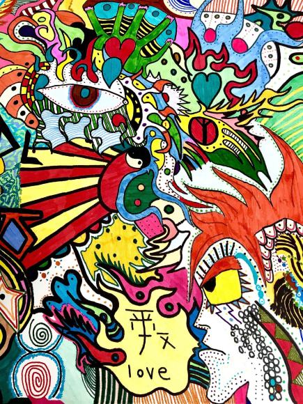 Rick Schwebel   Thinking Mind Coloured marker on canvas 60x60cm 2018