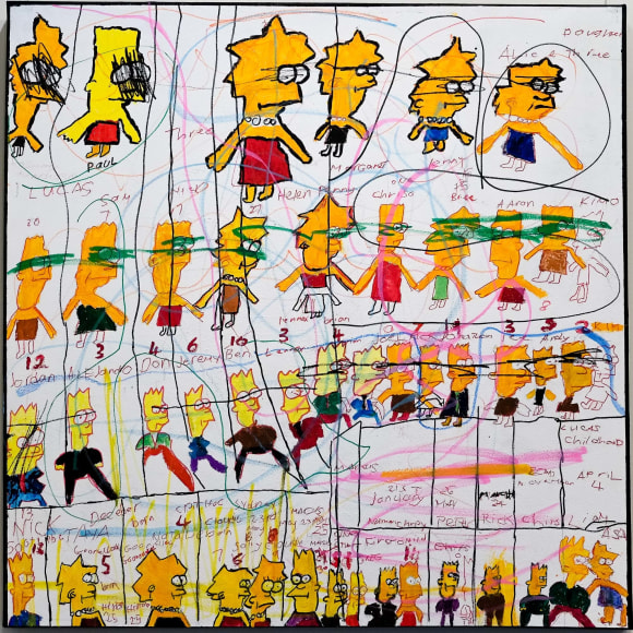 Lucas Wright  Simpsons Crazy Family Party! Acrylic on canvas 100 cm x 100 cm  2018