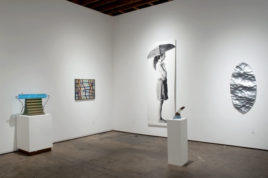 Installation photograph of The Winter Salon II, 2021 with works by Peter Zecher, Oskar Fischinger, John Nava, R. Nelson Parrish, and Alex Rasmussen