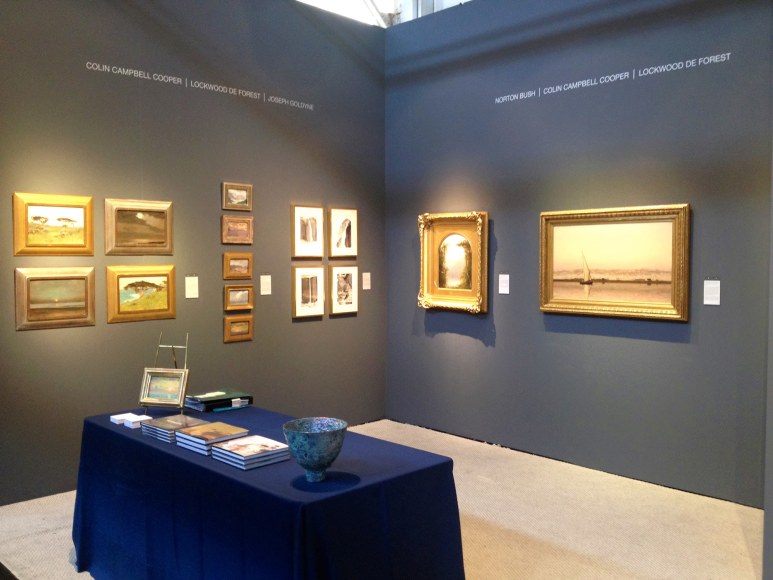 San Francisco Fall Antique Show 2012 installation, Lockwood de Forest, Colin Campbell Cooper, Joseph Goldyne, Norton Bush, James Haggerty