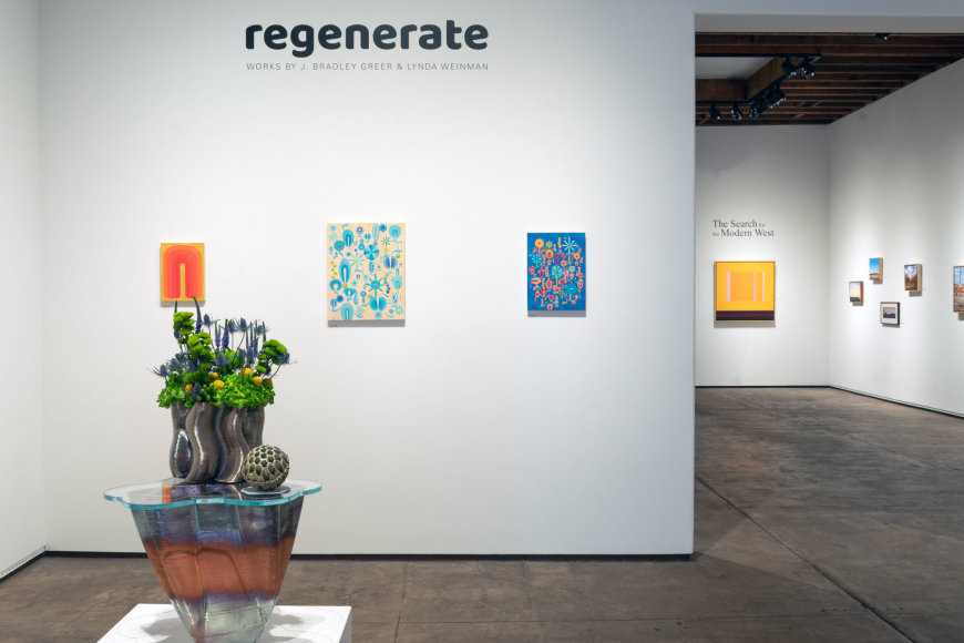 Installation shot of REGENERATE: The Works of J. Bradley Greer &amp; Lynda Weinman, 2023.