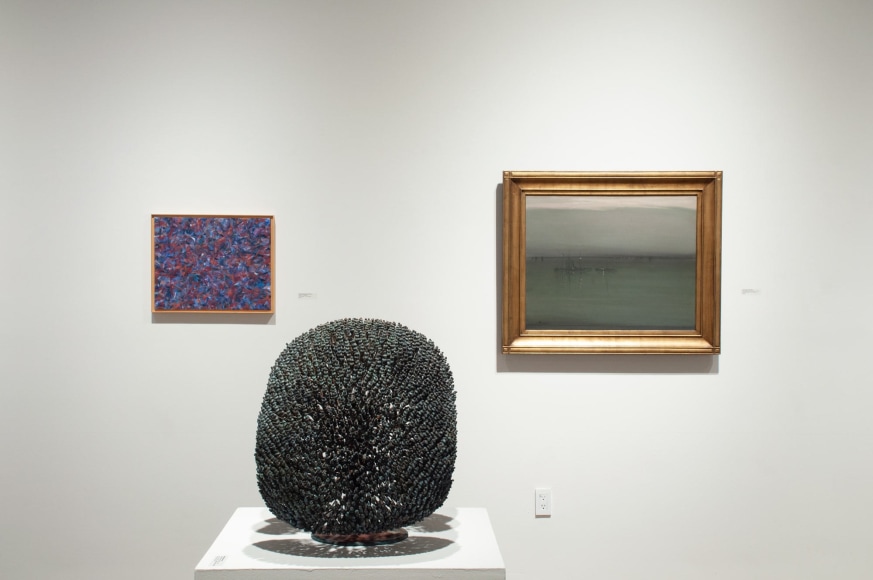 Installation photograph of The Summer Salon, 2020, John McCracken, Harry Bertoia, Leon Dabo