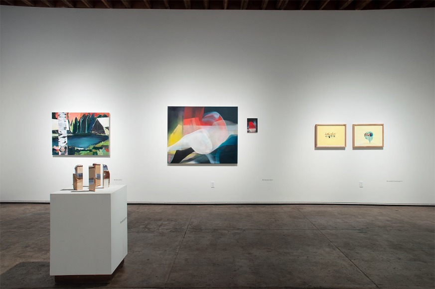 Installation shot of U.C.S.B. M.F.A. 20/20 Exhibition with pieces by Cathy Ellis, Maria Rendon, and Madeleine Eve Ignon